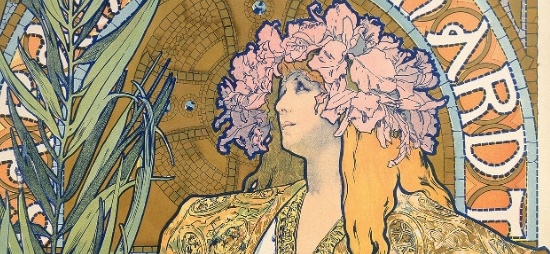 sample of poster display at the Alphonse Mucha exhibition in Denmark in 2018. Sara Bernhardt.