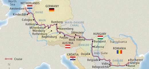 Danube map. Art Nouveau destinations.