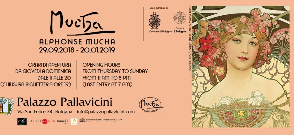 Poster of the Alphonse Mucha in Bologna, exhibition in 2018 and 2019.