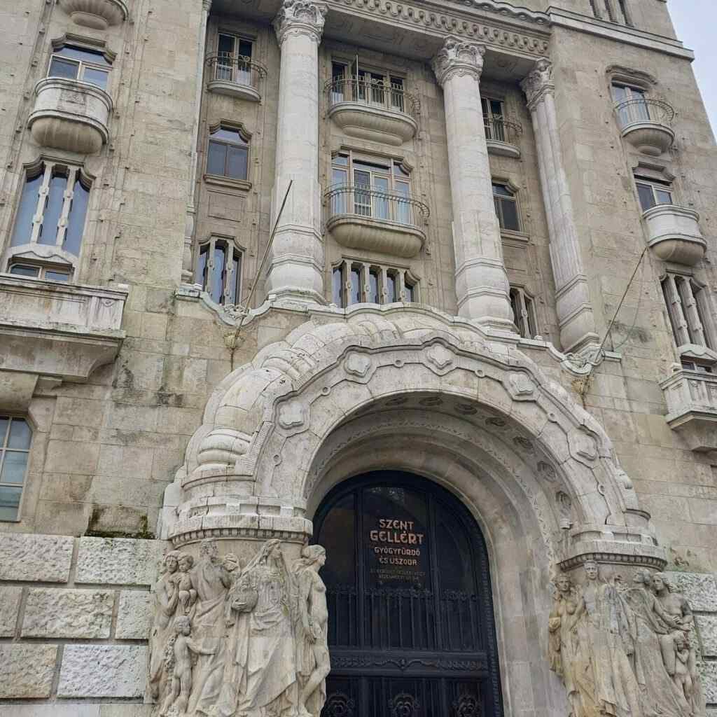 Impressive facade of The Gellért Hotel, and Thermal Bath, also known as the Gellért Baths is a bath complex in Budapest in Hungary. It is part of the famous Hotel Gellért in Buda.