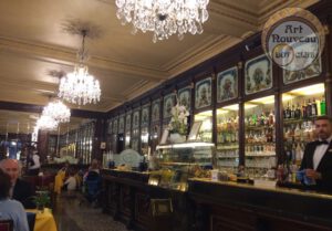 Inside of an art nouveau café and restaurant in Torino Piedmont Italy