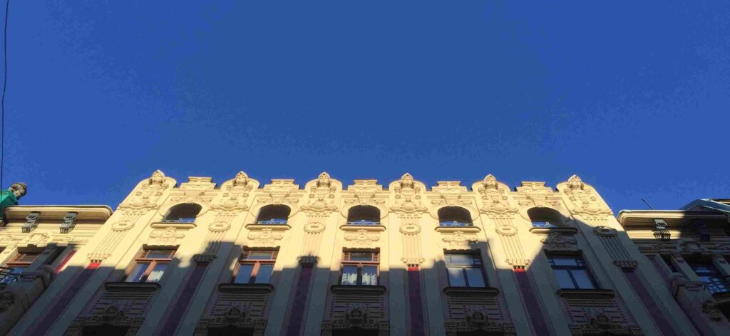 Art Nouveau building in the Art Nouveau quarter, also known as The Quiet Quarter.The other main quarters are the Old Town and the Commercial area.