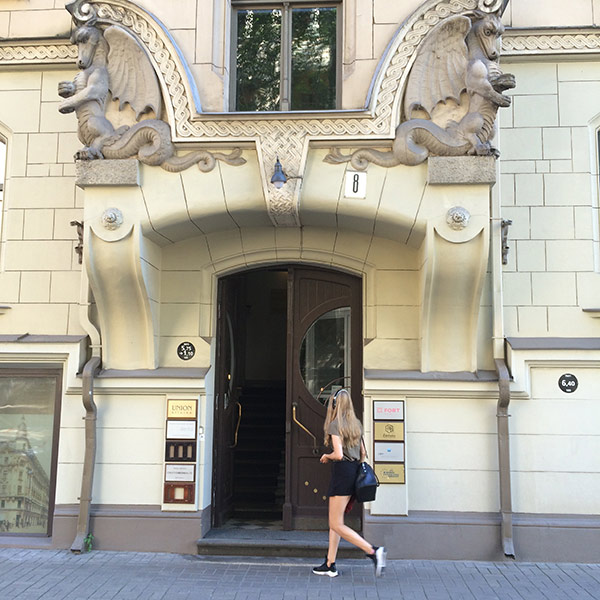 Dragon Art Nouveau Facade in Antonijas Lela Street, Riga, Latvia.