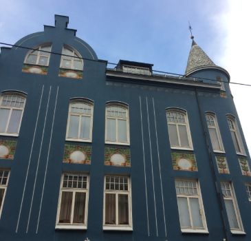 Norwegian art nouveau architecture in Alesund, blue building