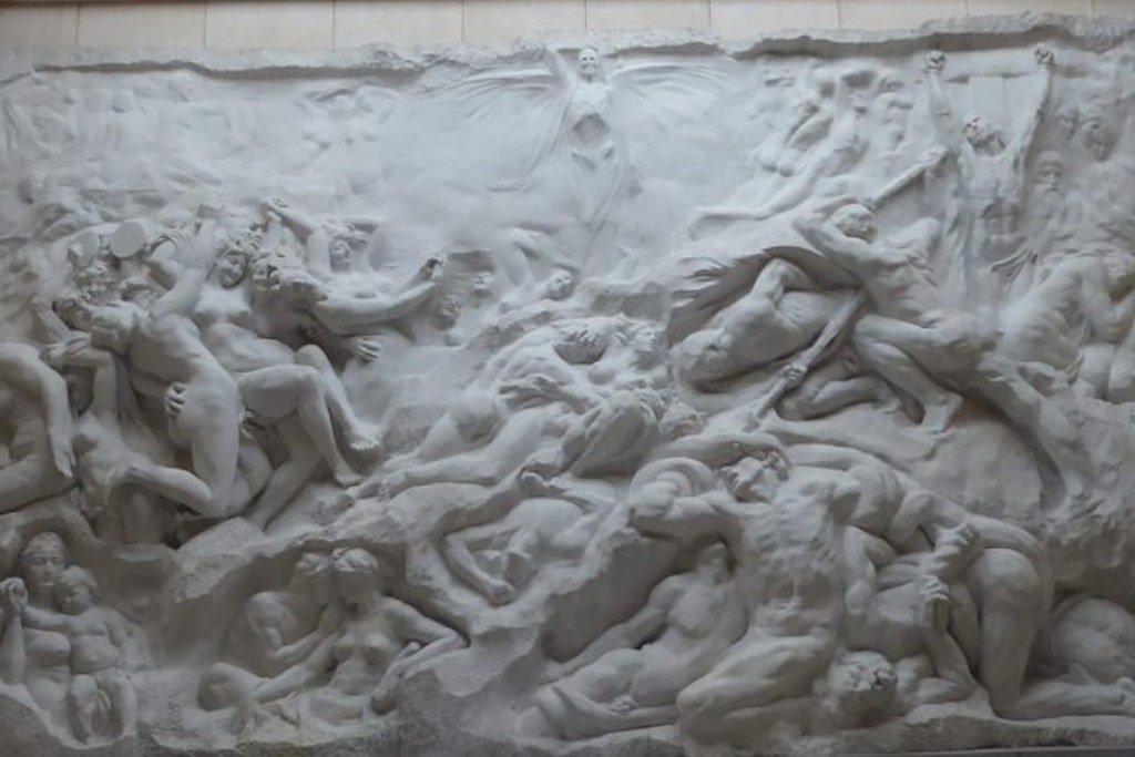 Beautiful marble relief depicting dozens of people, in a Brussels museum dedicated to the Congo and the influence it had.