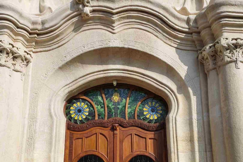 Popular work of art in stained-glass, wood and stone, Budapest, Hungary.