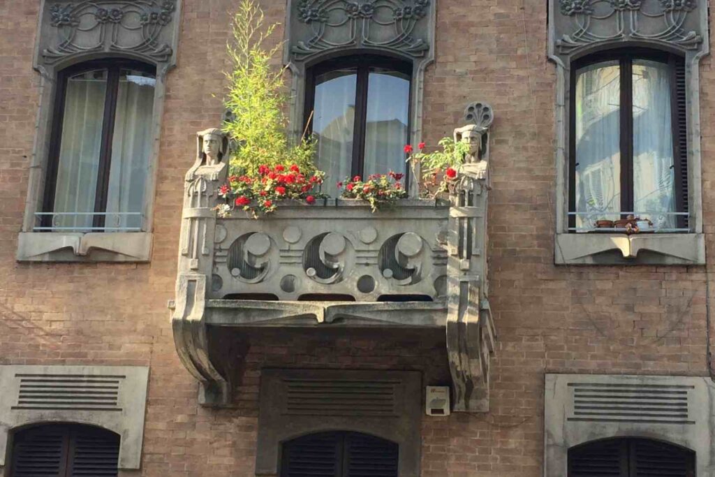 Beautiful balcony in Turin, Italy. Art nouveau style.