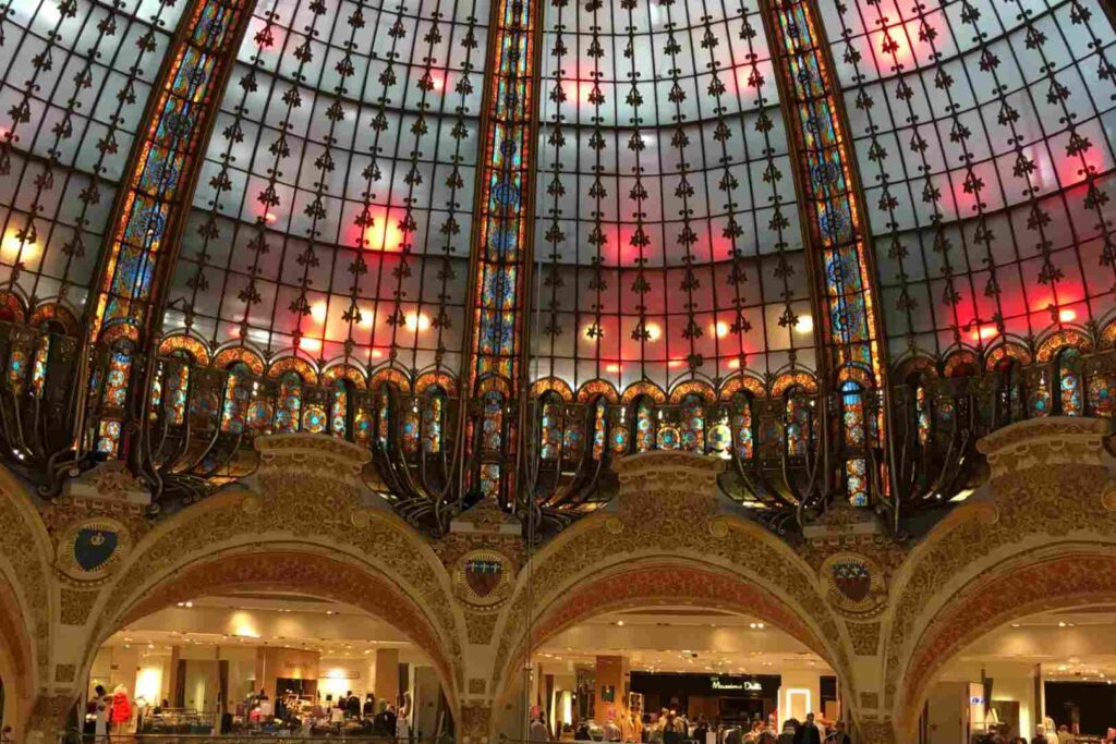 Galeries Lafayette flagship store is on Boulevard Haussmann in the 9th arrondissement of Paris, France.