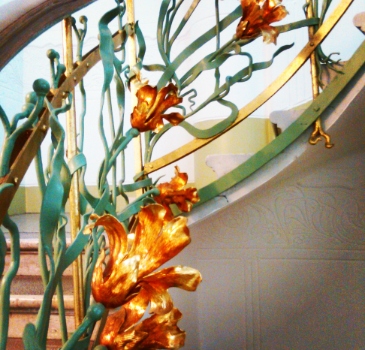 Detail of flowers. Staircase, Reök Palace, Szeged, Hungary.