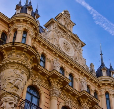 Art Nouveau Facade, Riga, Latvia, in a sunny day.