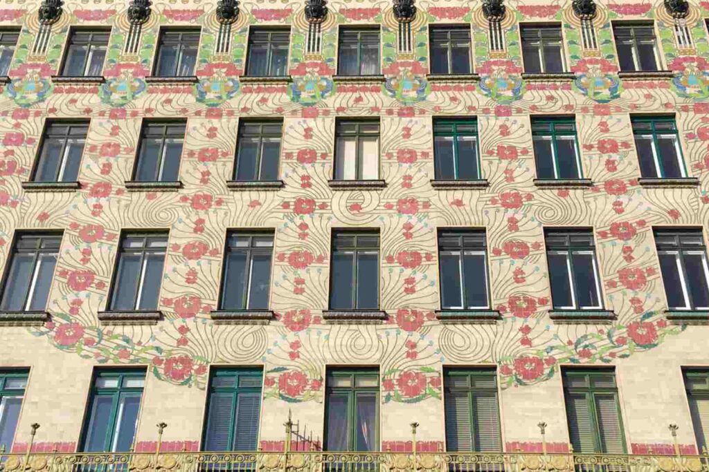 Facade of Otto Wagner's Majolica House in Wien. Amazing flowers.