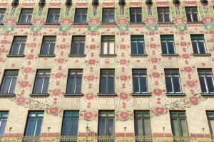 Facade of Otto Wagner's Majolica House in Wien. Amazing flowers.