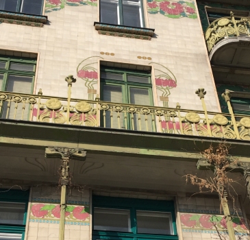 Detail of Otto Wagner's Majolica House at Wienzeile 40 in Vienna.